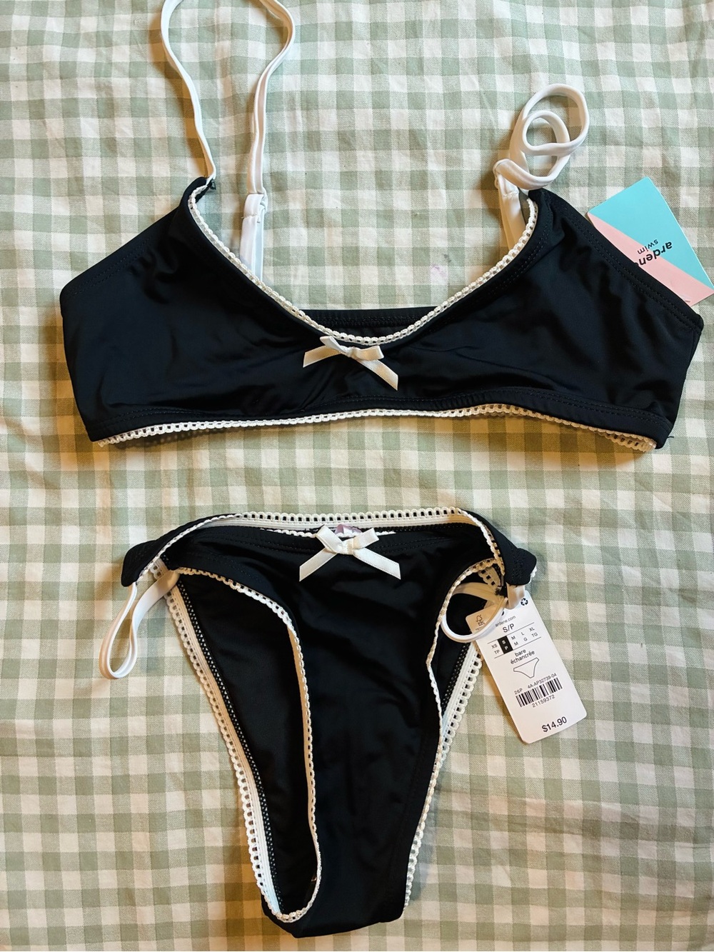 Ardene Black Bikini with White Trim and Bows